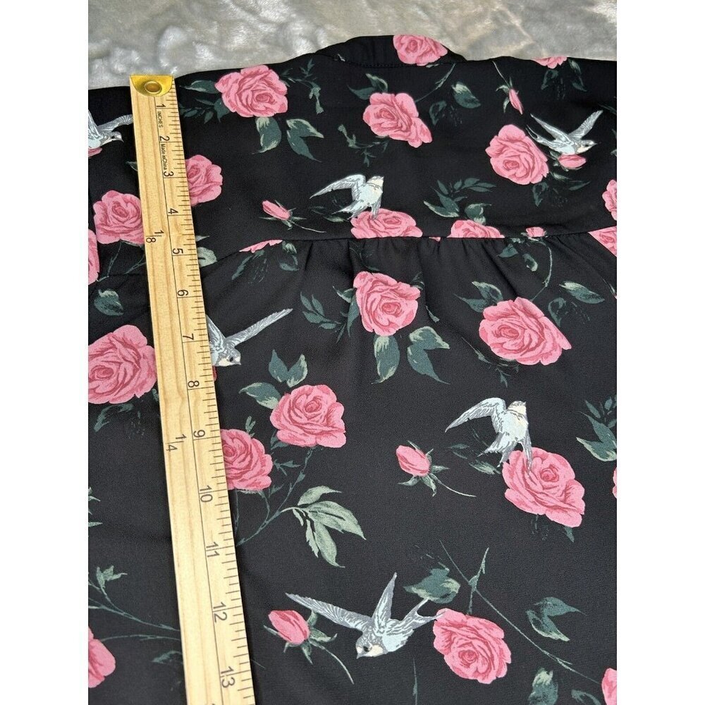Torrid 2 Top 2X Black Floral Georgette Bow Tie Blouse Birds Sheer Romantic Boho - Picture 9 of 10